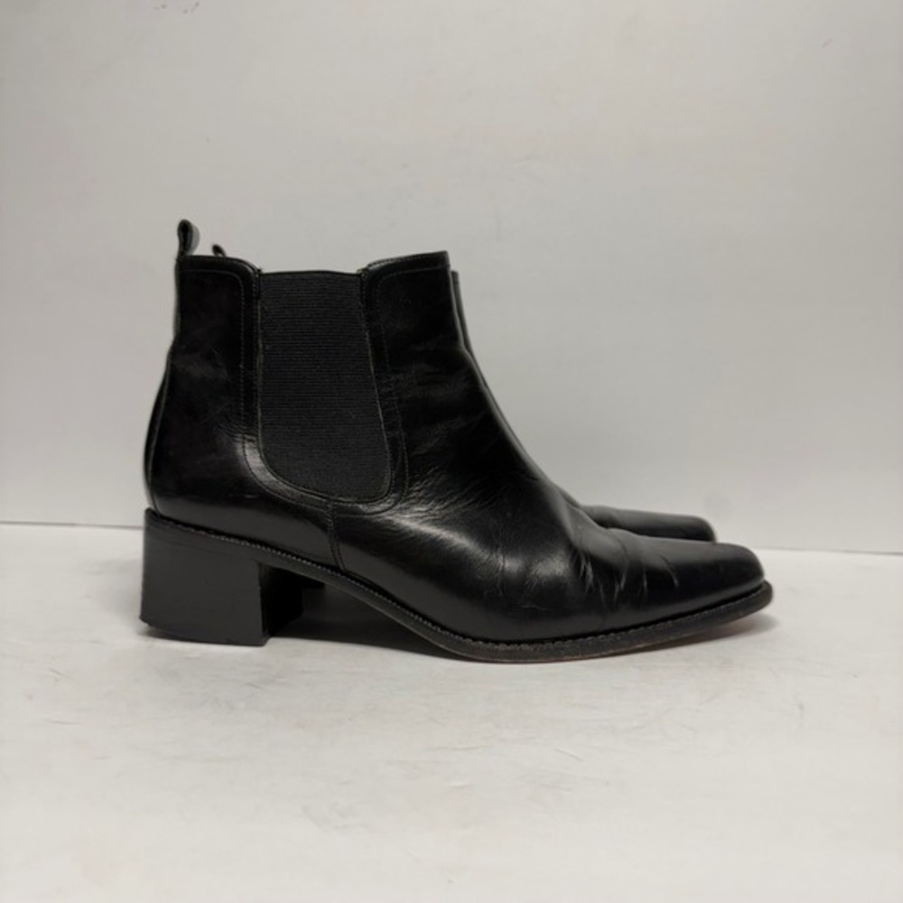 Ralph Lauren VTG Black Leather Pointed Toe Chelsea Boots Block Heel Ankle Size 7
